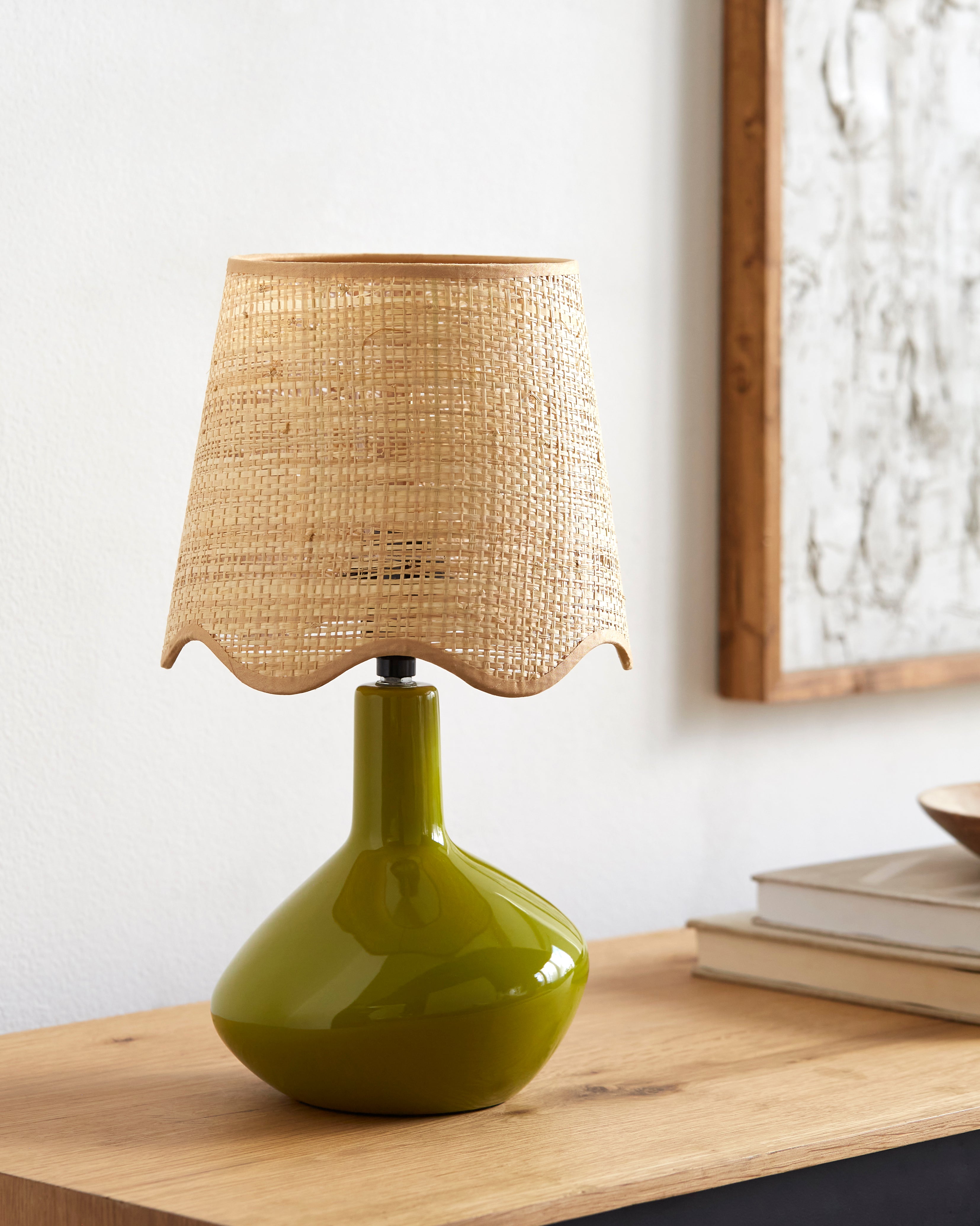 Maine Cottage Droplet Oblong Green Ceramic Table Lamp with Scallop Shade | Maine Cottage® 