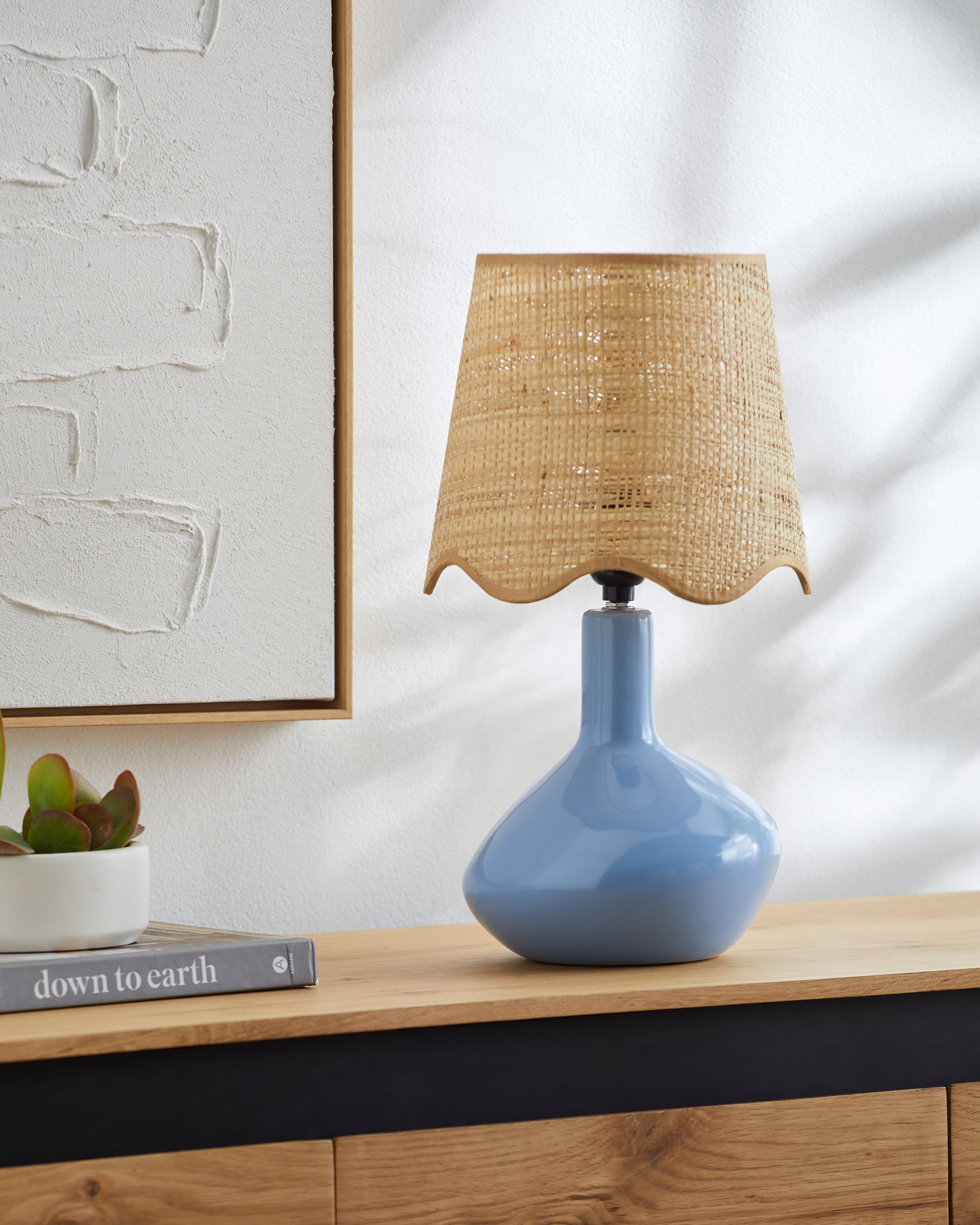 Maine Cottage Droplet Oblong Light Blue Ceramic Table Lamp with Scallop Shade | Maine Cottage® 