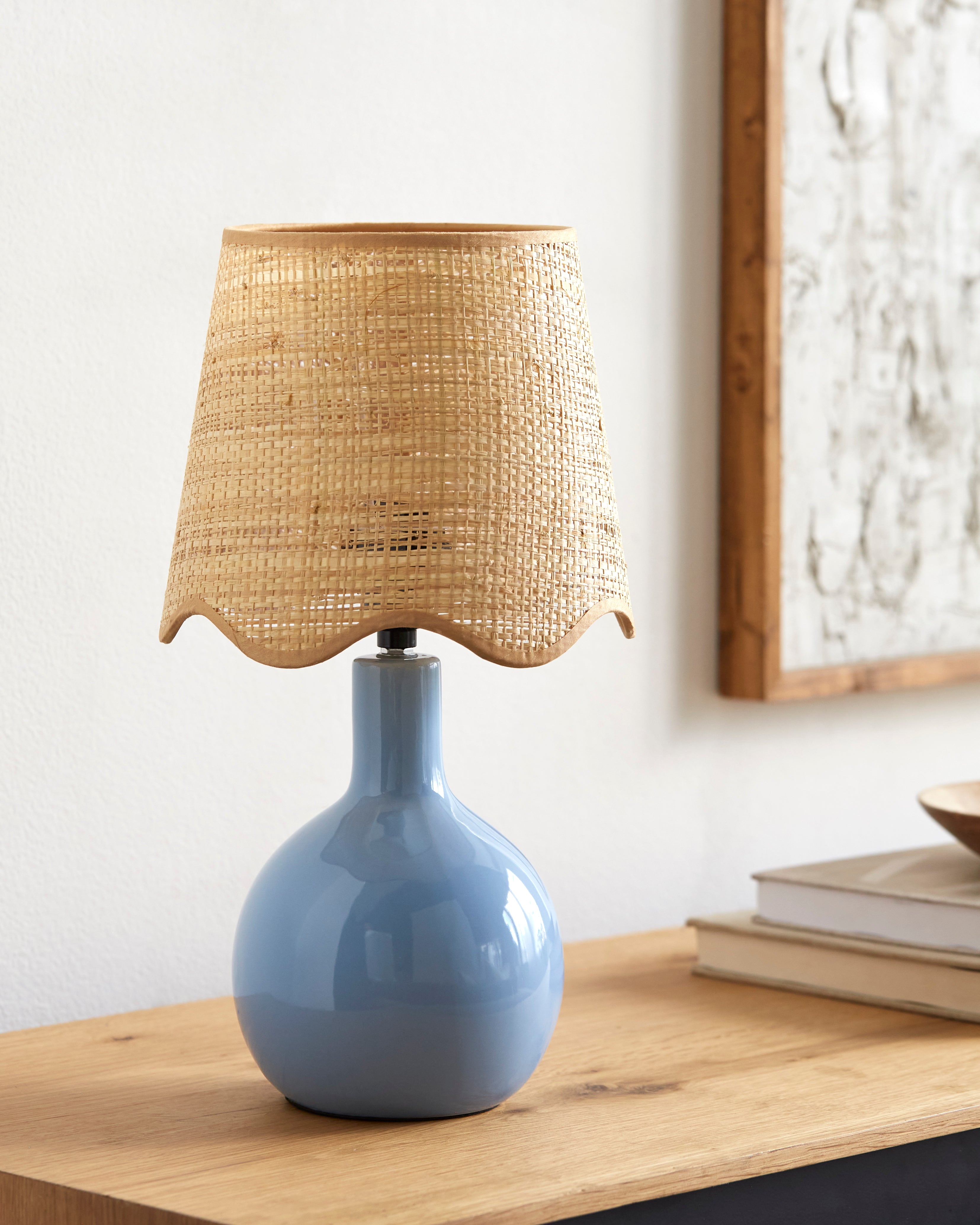 Maine Cottage Droplet Oval Light Blue Ceramic Table Lamp with Scallop Shade | Maine Cottage® 