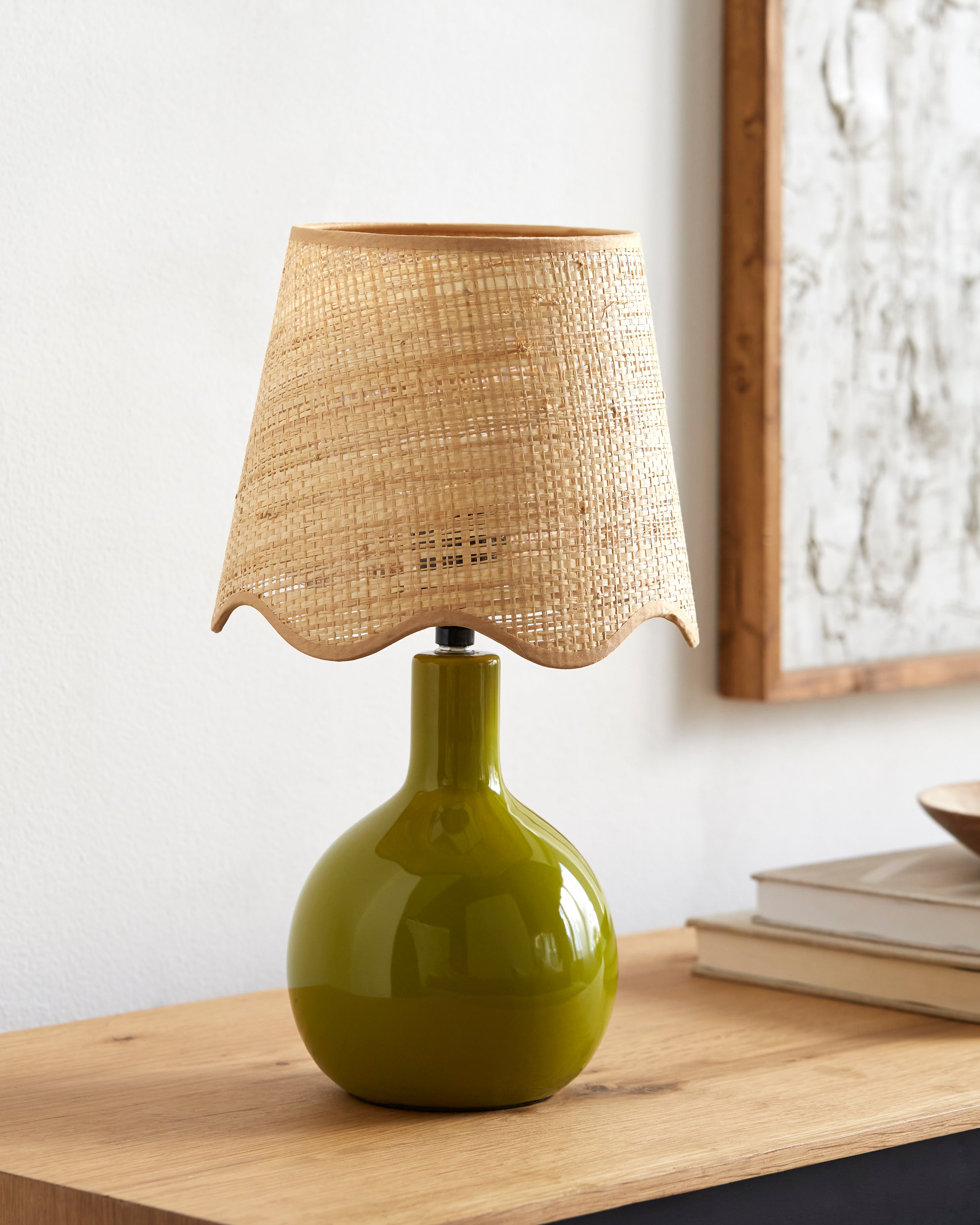 Maine Cottage Droplet Oval Green Ceramic Table Lamp with Scallop Shade | Maine Cottage® 